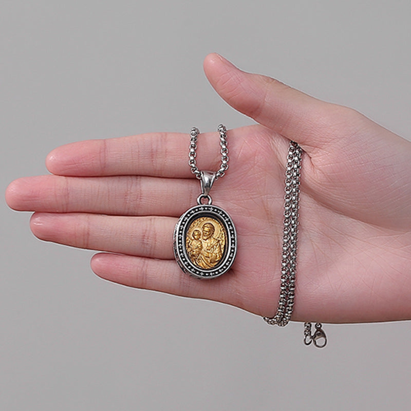 Steel Necklace – Elegant Virgin Portrait Pendant