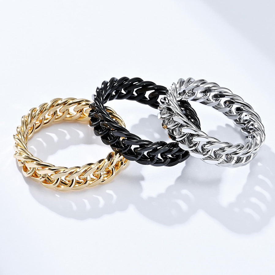 INS Cold Neutral Wind Titanium Steel Mirror Polished Cuban Chain Ring for Men