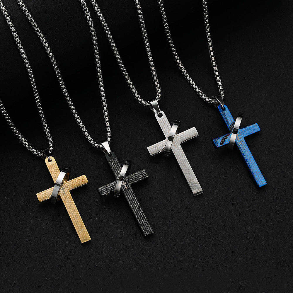 Planderful Cross Necklace For Men Titanium Steel Pendant Personalizable Street Hip Hop Style