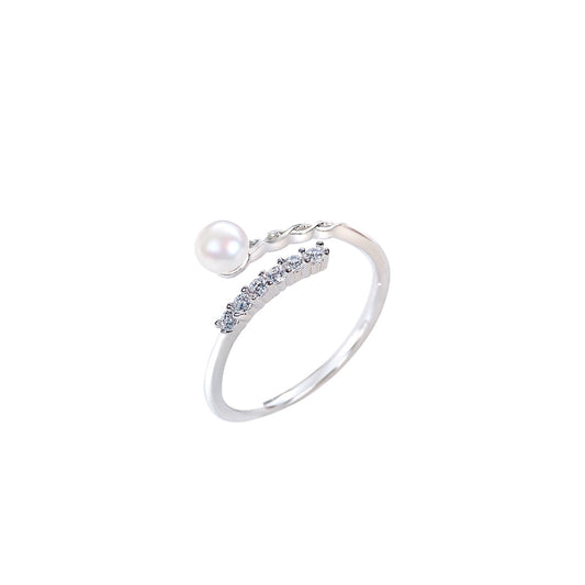 S925 Sterling Silver Freshwater Pearl Ring — Adjustable