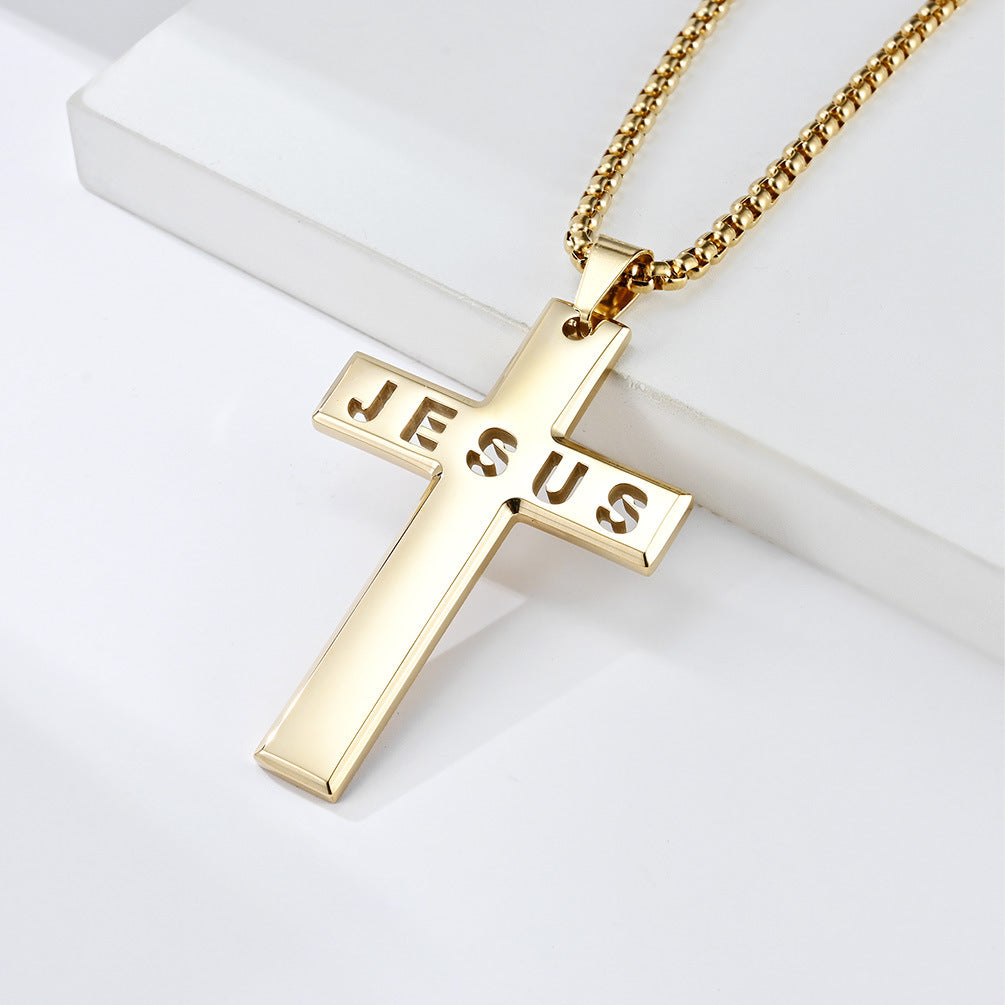 Cross-Border Amazon Laser Cut JESUS Stainless Steel Cross Necklace