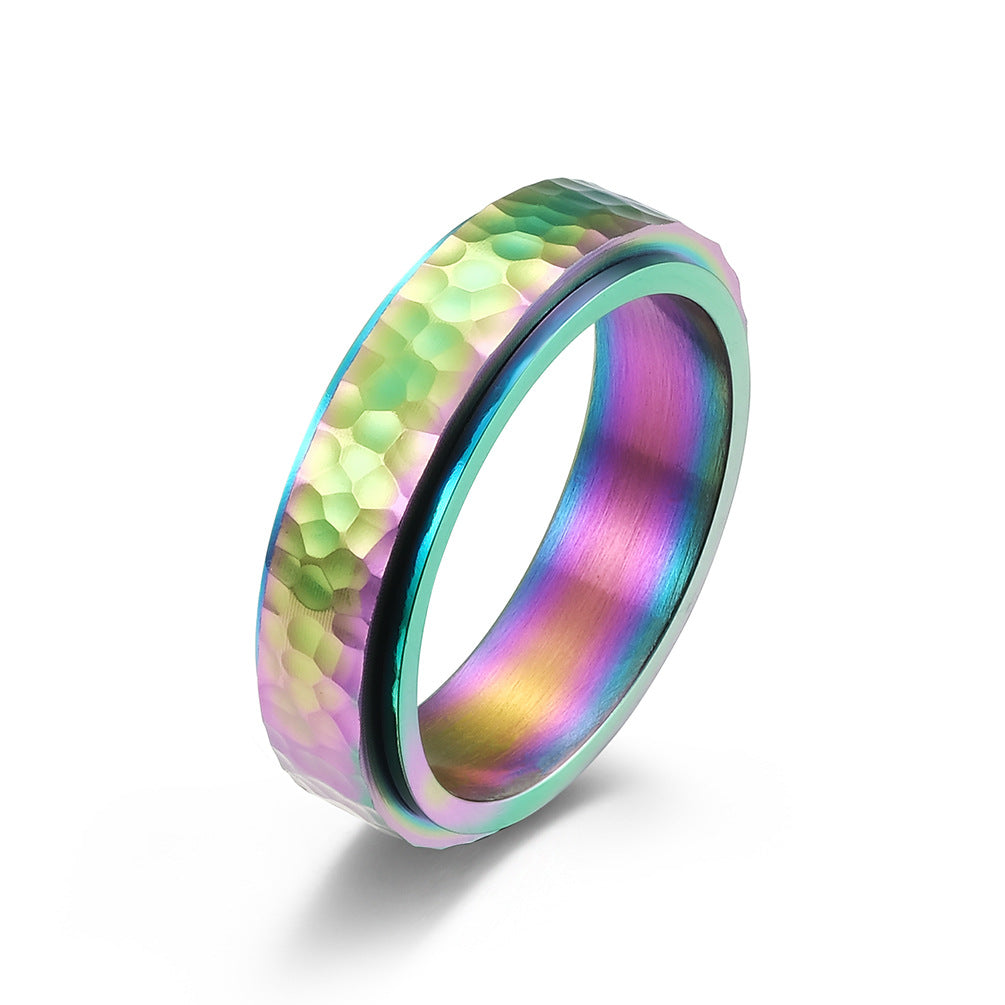 Planderful Hand Hammered Honeycomb Rotating Titanium Steel Ring Unisex Men Women Everyday Genie