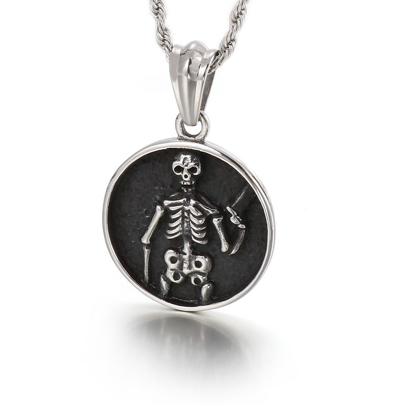 Retro OM Skull Titanium Steel Pendant Necklace for Men