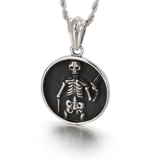 Retro OM Skull Titanium Steel Pendant Necklace for Men