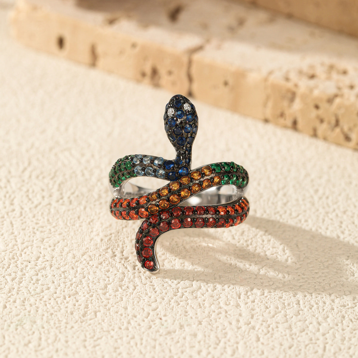 925 Sterling Silver Colored Zircon Snake Ring