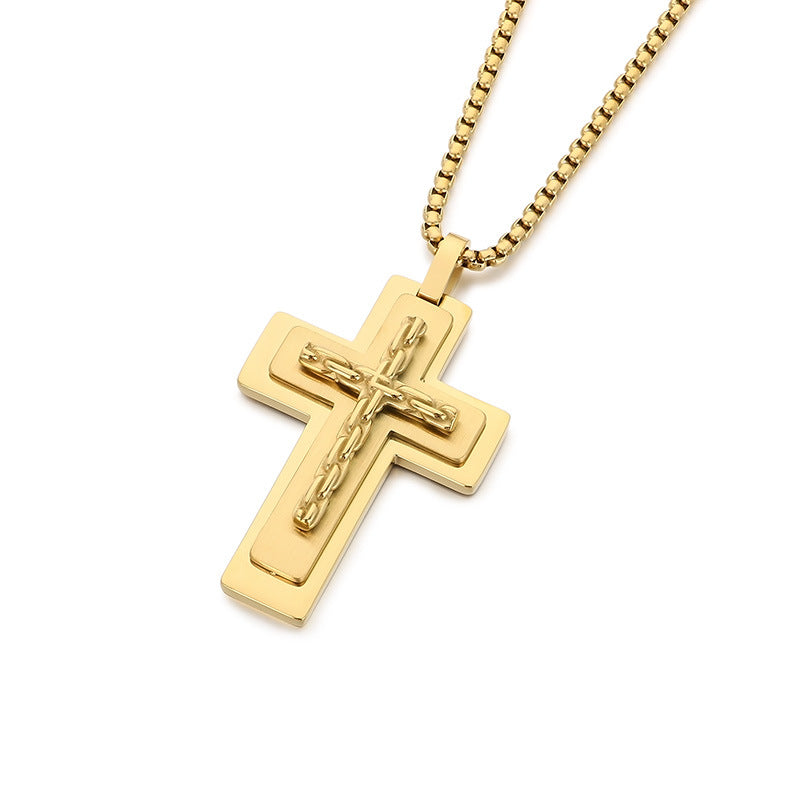 Planderful Cross Necklace for Men Stainless Steel MultiLayer