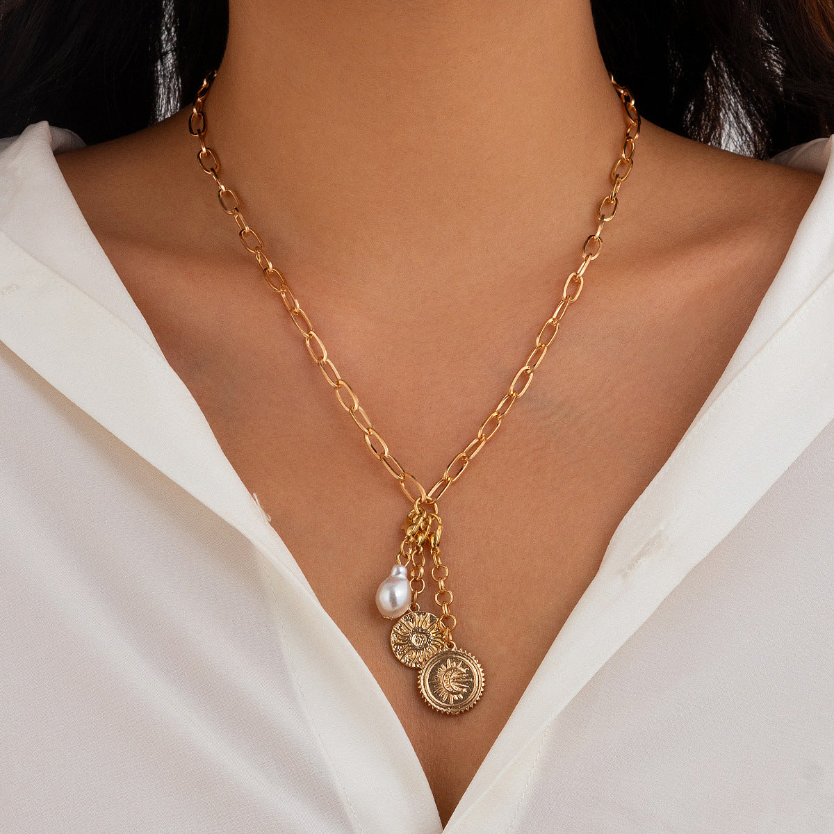 Multi-Eye Heart Fringe Necklace