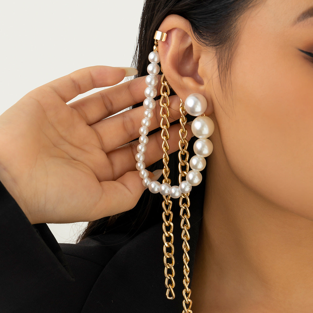 Elegant Imitation Pearl Chain Tassel Earrings for Women