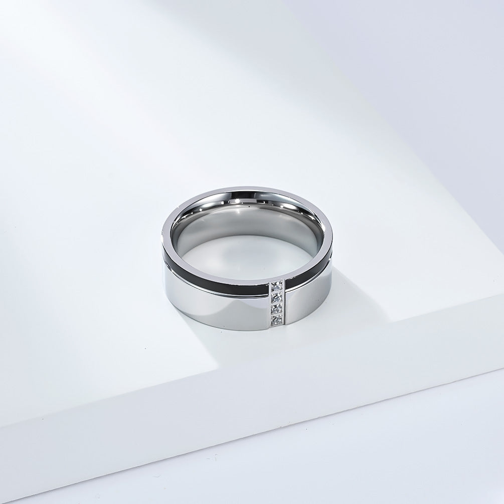 Planderful Mens Zircon Ring Two Color Stainless Steel Personalized Gift For Him High End Jewelry