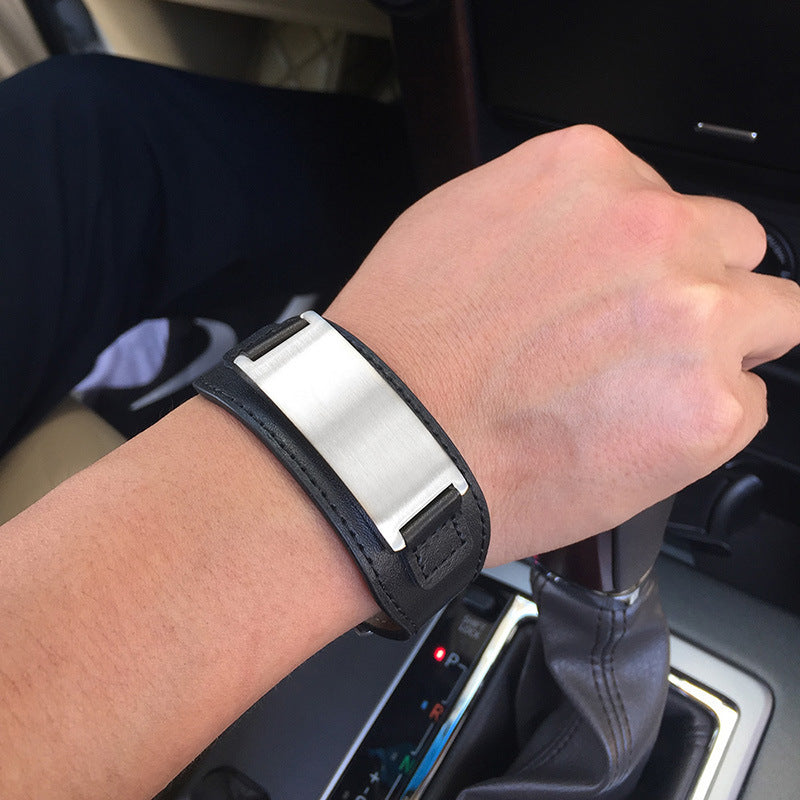 Titanium Steel Jewelry Adjustable Men's Leather Bracelet