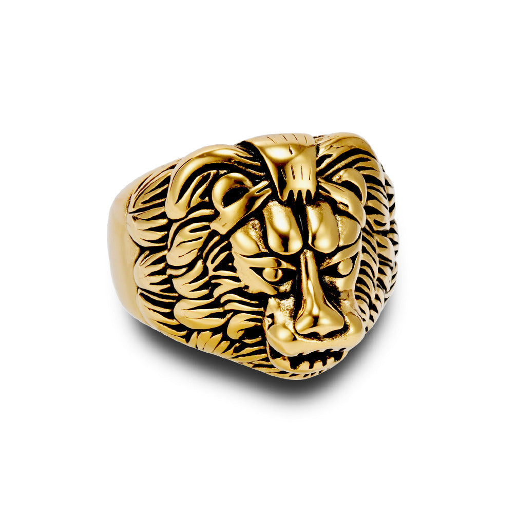Planderful Titanium Lion Head Ring For Men Retro European American Style Dominant Hip Hop Punk Jewelry