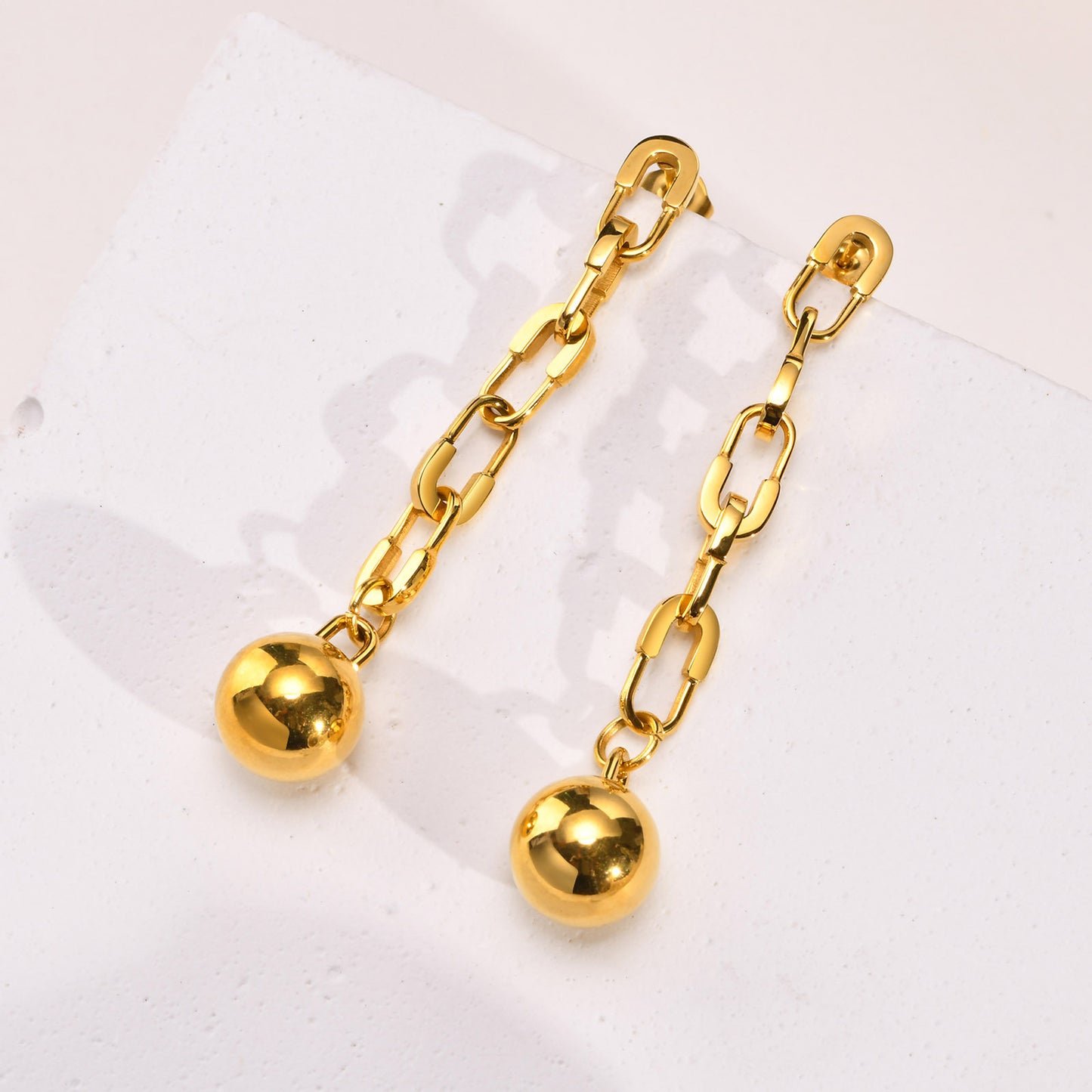 Stainless Steel Bead Chain Earrings Gold Women's Fashion Chic