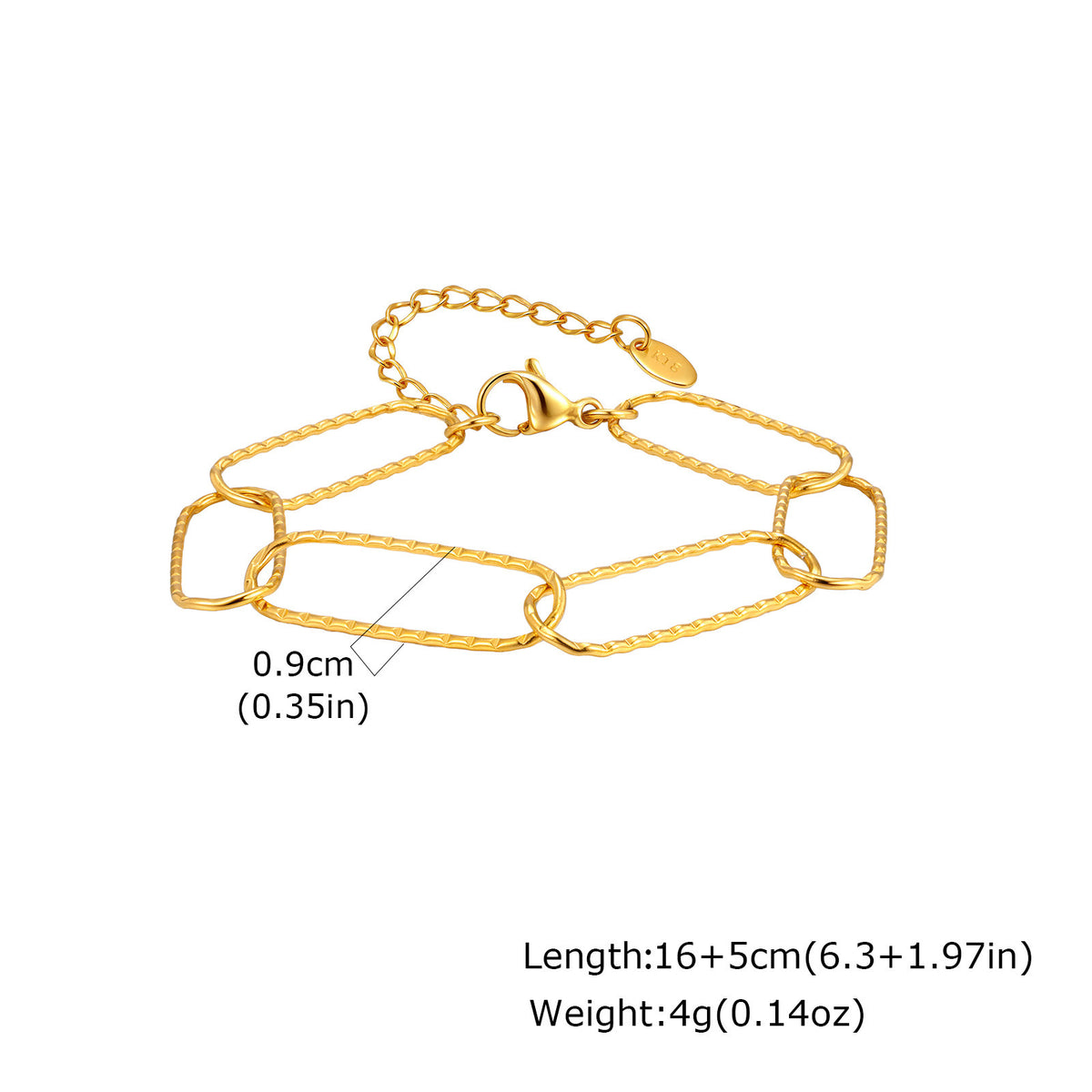 Stainless Steel Embossed Flat Rectangular Chain Necklace Bracelet Gold – A Must