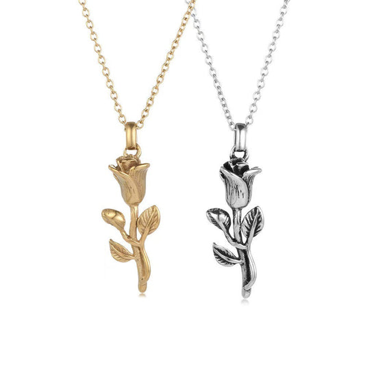 Planderful Jewelry Rose Thorn Pendant Necklace In Stainless Steel Chain For Elegant Everyday Wear