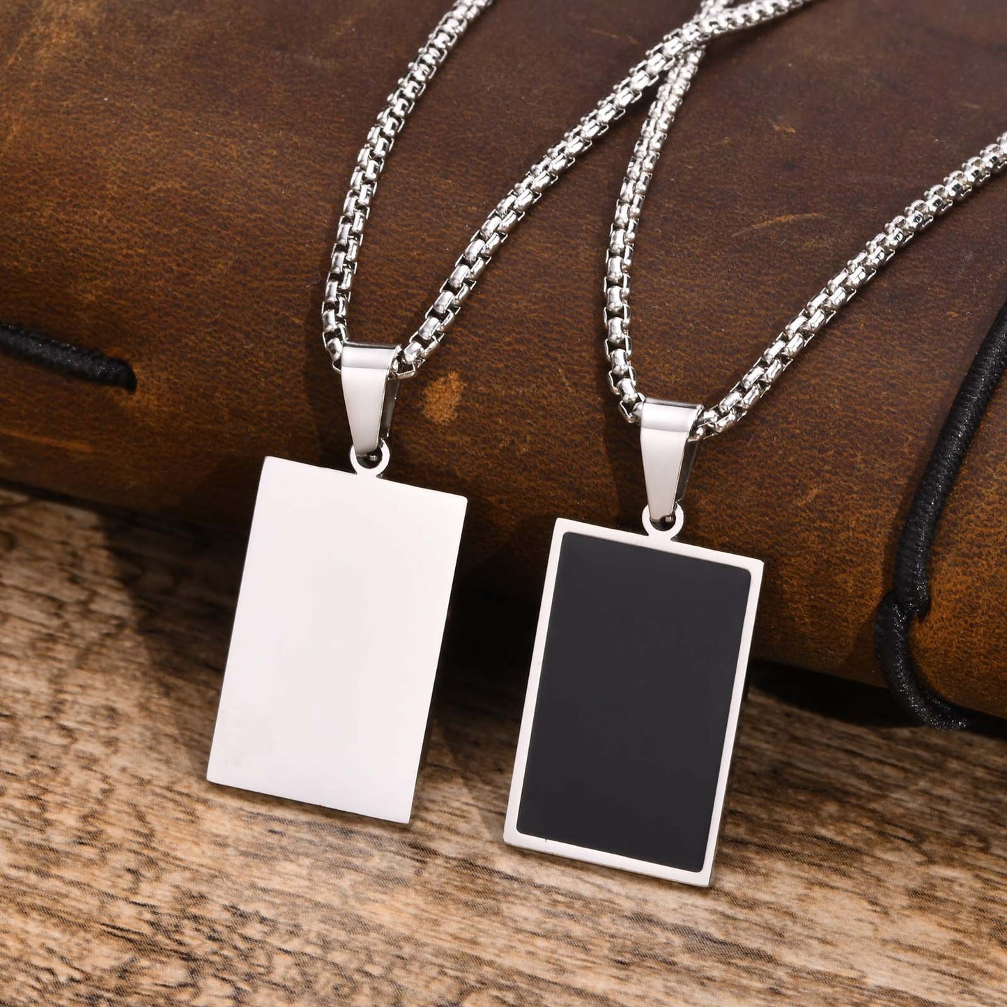 Geometric Pendant Necklace Men's Stainless Steel Epoxy Jewelry
