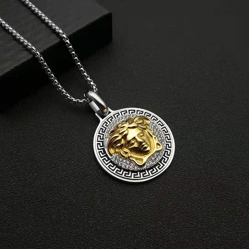 Hip Hop Necklace Planderful Everyday Genie Titanium Steel Greek Mythology Gold Zircon Pendant for Hip Hop Fans