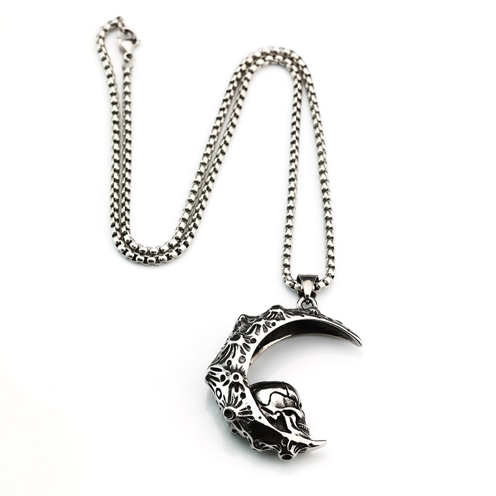 European And American Retro Stainless Steel Men's Pendant Personalized Skull Moon Necklace