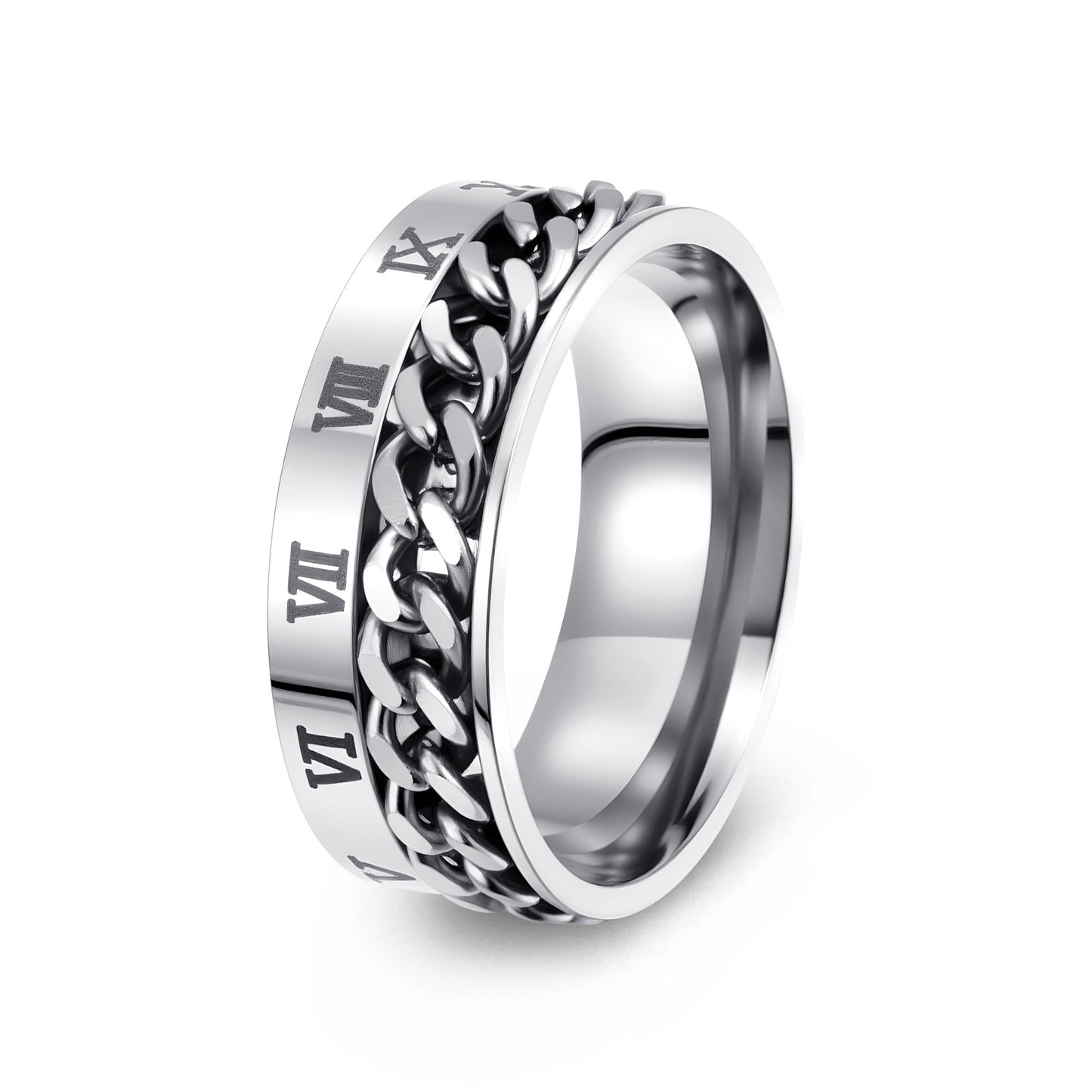 Planderful Everyday Genie Titanium Steel Ring Rotatable Chain Decompression Unisex Roman Numerals Jewelry Size 7 13