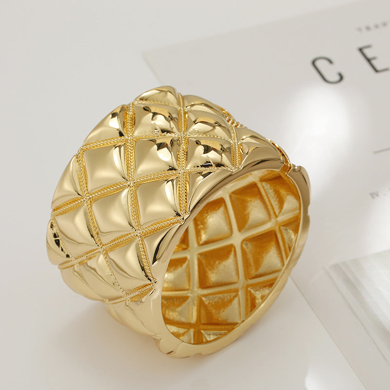 Golden Wide Women's Fashion Bracelet - Vienna Verve Collection - Handcrafted Metal Jewelry