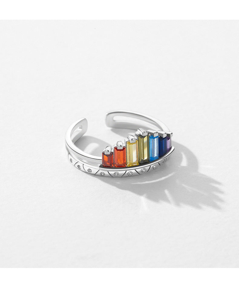 Adjustable Sterling Silver Rainbow Crown Ring for Women with Zircon Gemstone