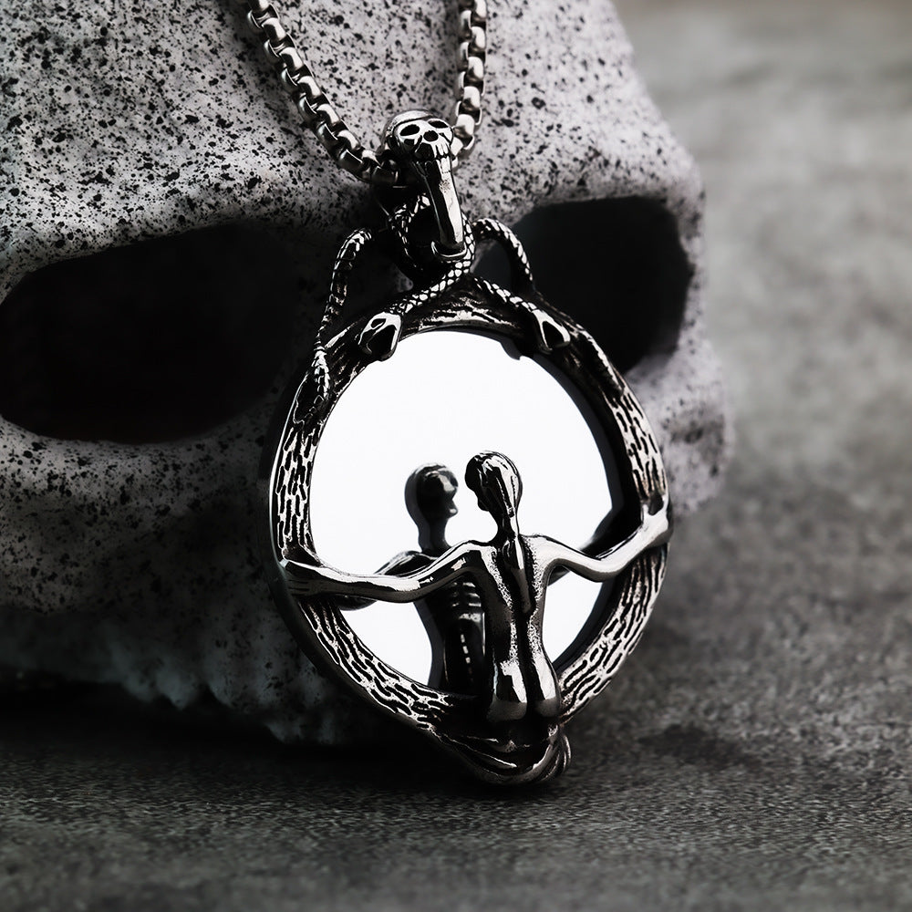 Nordic Retro Stainless Steel Men's Pendant Gothic Magic Mirror Necklace