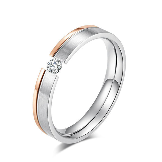 Rose Gold Zircon Stainless Steel Elegant Women's Ring – Zircon Brushed