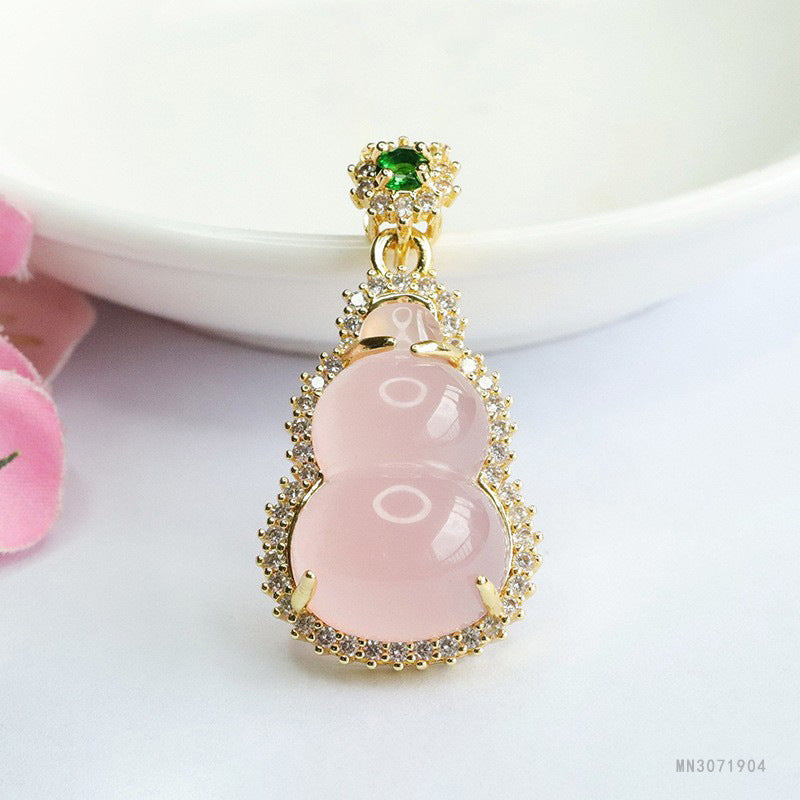 Pink Chalcedony Gourd Pendant — No Chain