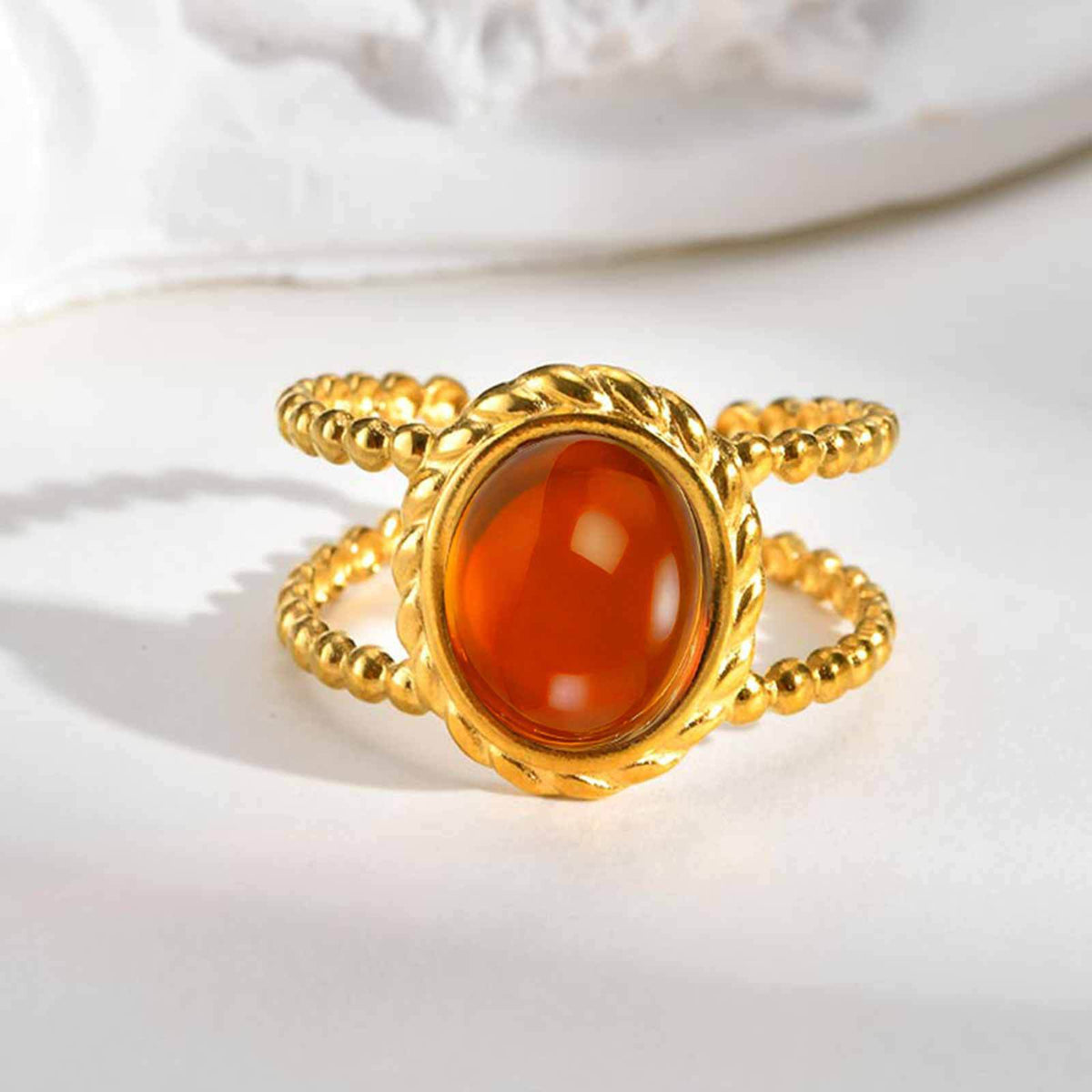 Stainless Steel Hot-Selling Geometric Lines Imitation Natural Stone Double-Layer Open Ring