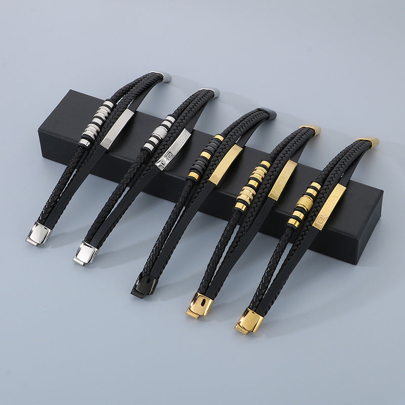 Planderful Mens Multi Layer Leather Magnetic Bracelet