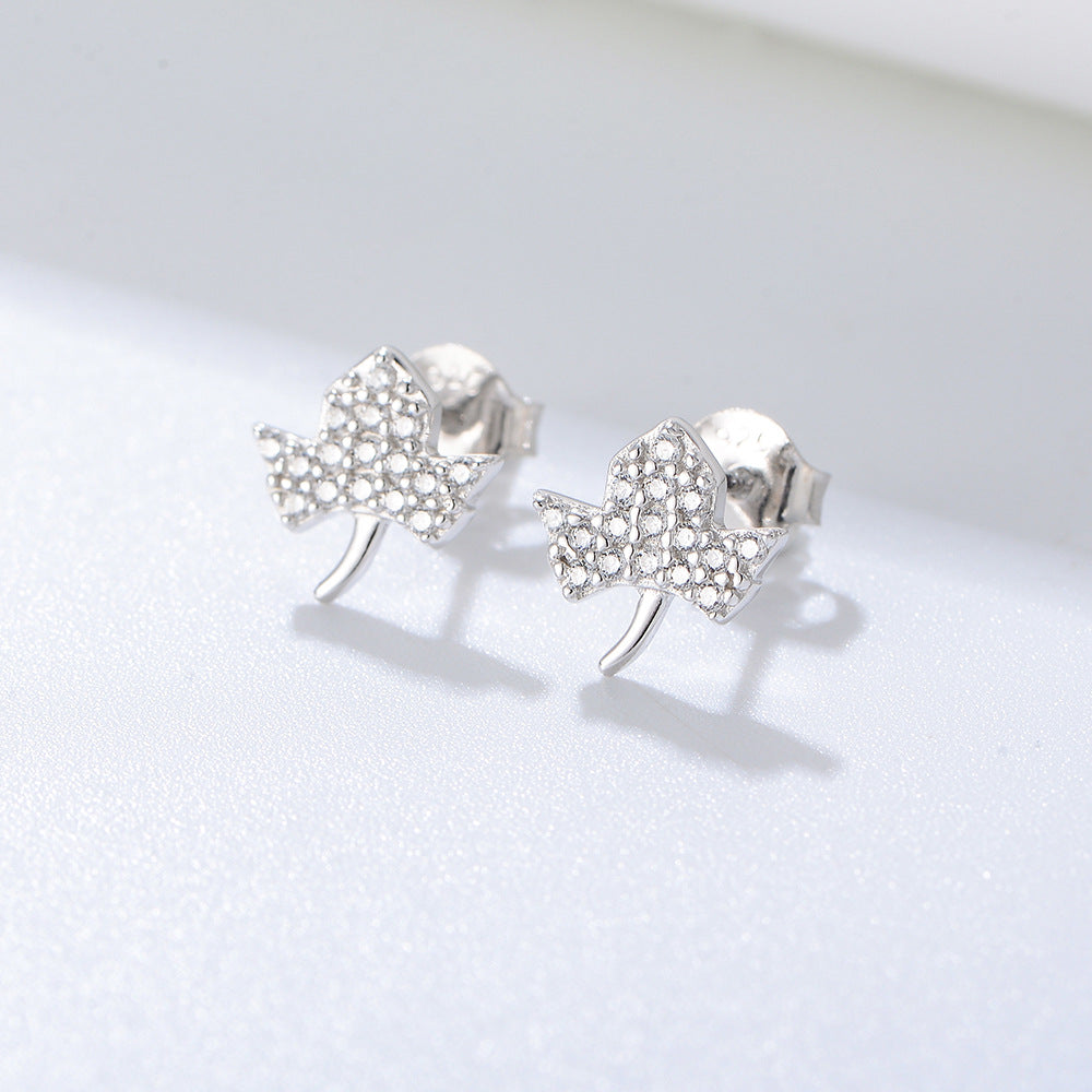 Zircon Leaf Stud Earrings Sterling Silver Earrings