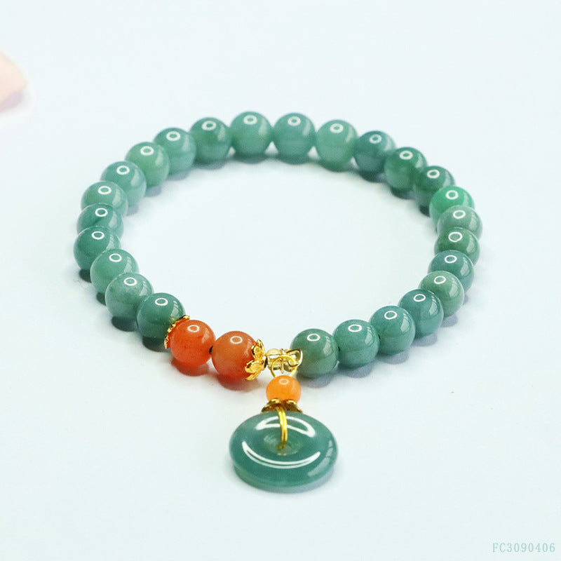 Jadeite Peace Buckle & Round Bead Bracelet