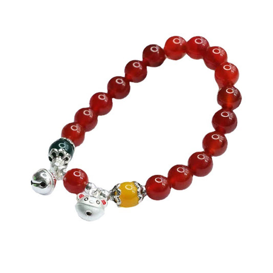 Red Agate and Chalcedony Sterling Silver Bell Bracelet