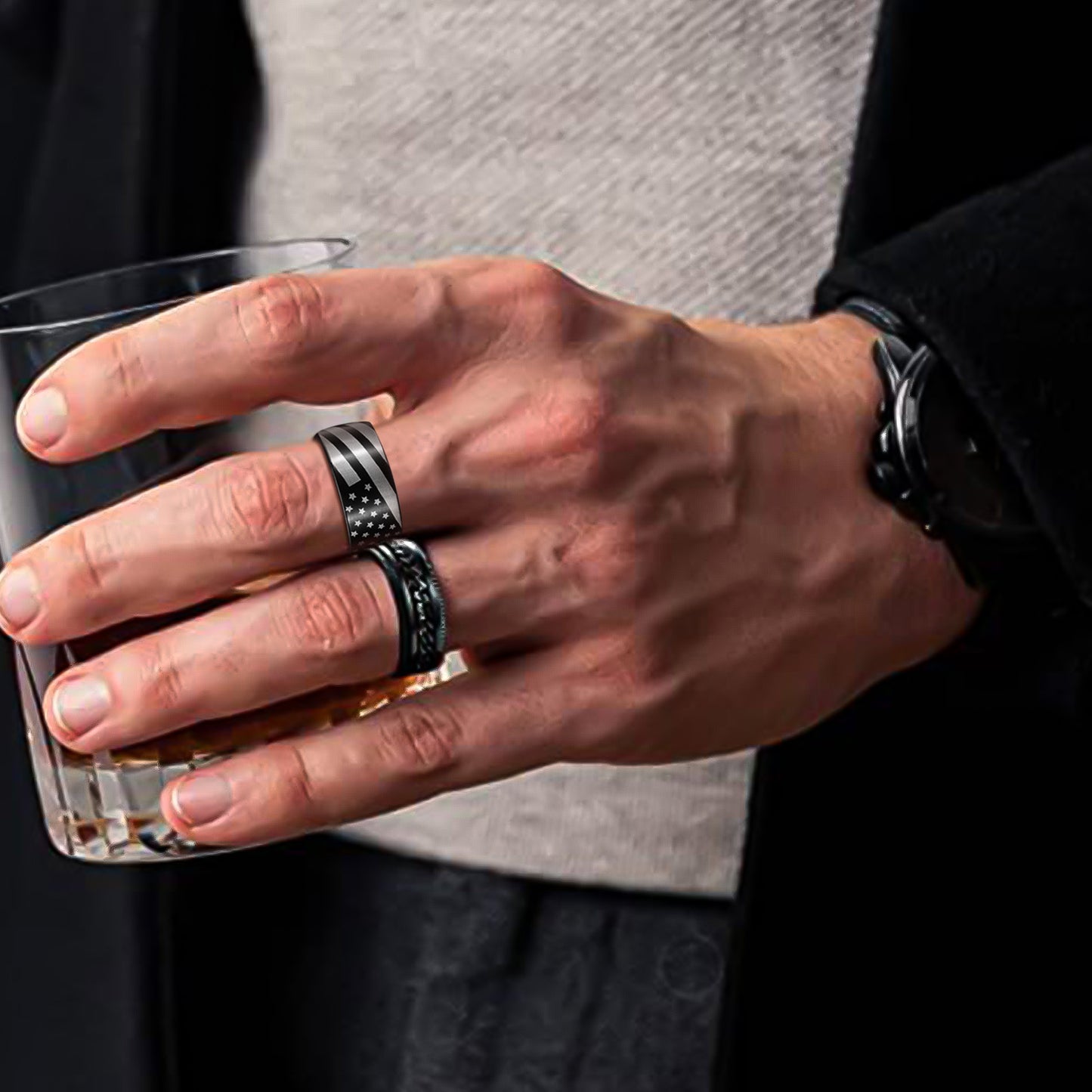Planderful Everyday Genie Mens Hip Hop Ring Set 4 Piece Stainless Steel Fade Resistant Unisex