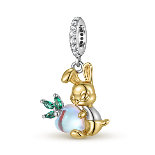 Planderful Jewelry Moonstone Rabbit Pendant in Sterling Silver With 14K Gold Plating