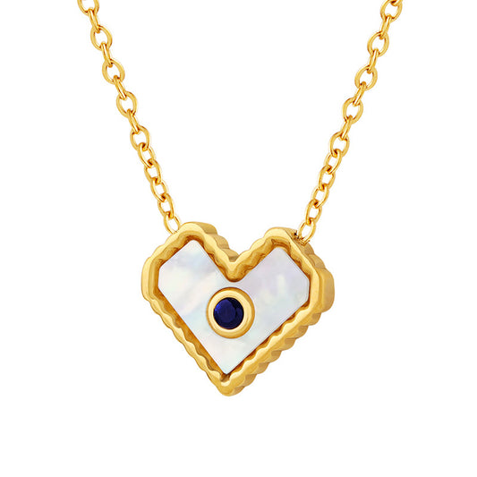Elegant White Sea Shell Zircon Heart Pendant Necklace for Stylish Girlfriend