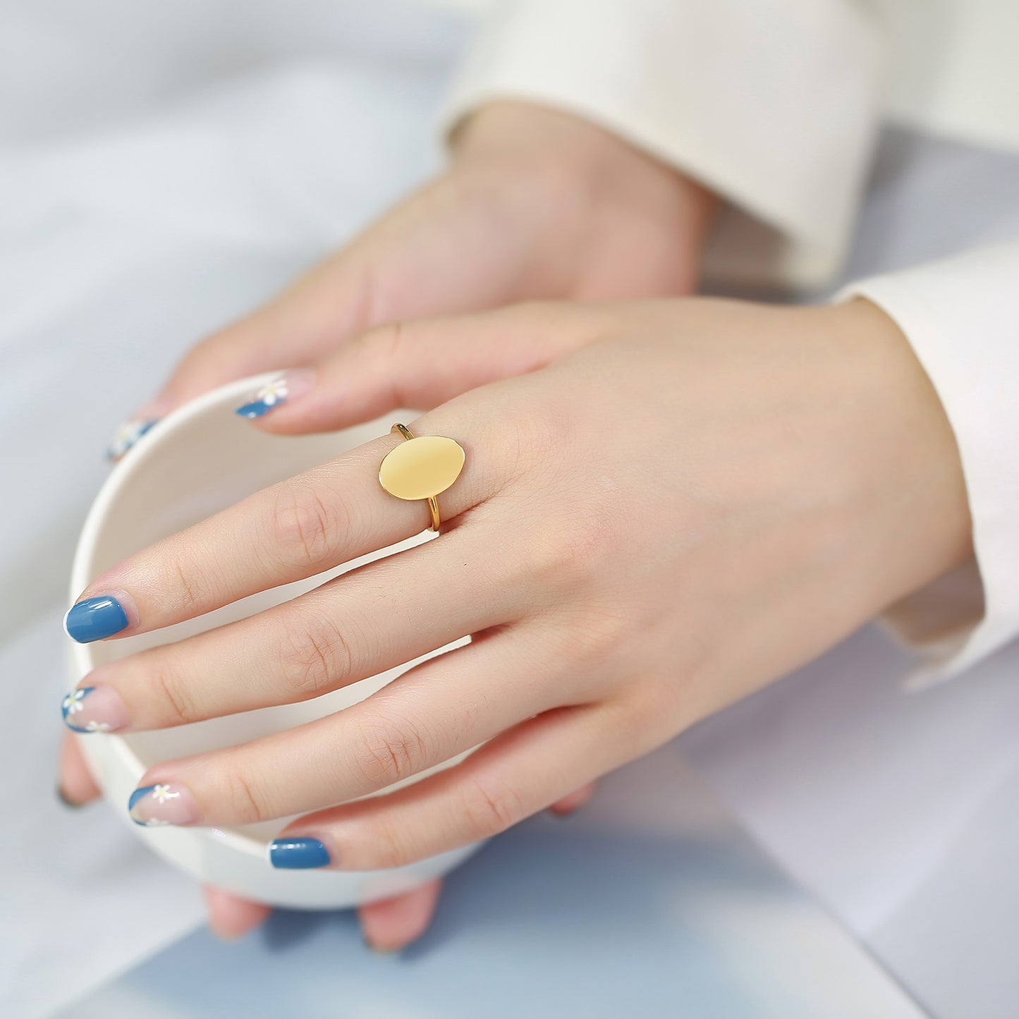 Stainless Steel Glossy Oval Personality Ring for Women