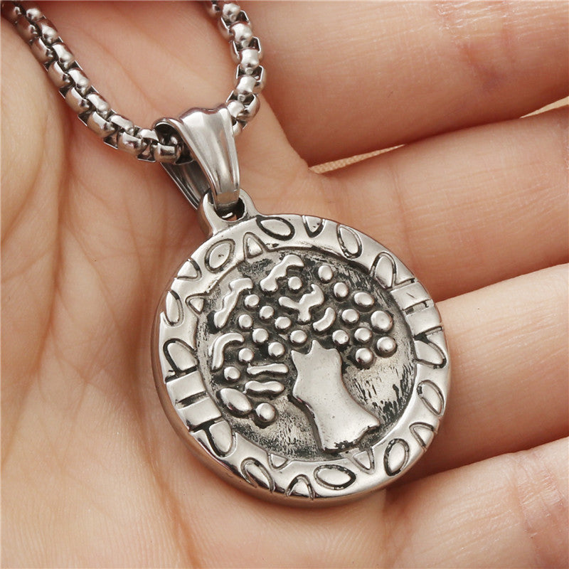 Titanium Steel Tree of Life Punk Necklace for Men - Retro Trendy Stainless Steel Pendant