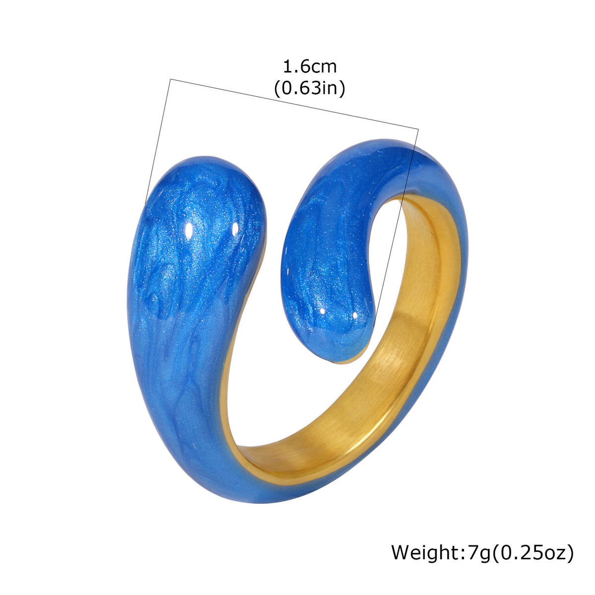 Stainless Steel Summer Ocean Wind Drip Oil Ring Irregular Design Curved Drip Light Blue