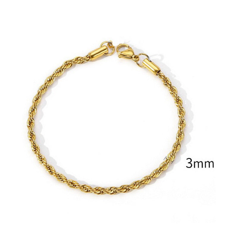 Planderful Jewelry Gold Twist Chain Bracelet In Titanium Steel Water Ripple Finish