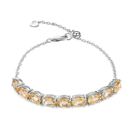 Row of Oval Natural Yellow Crystal Silver Bracelet