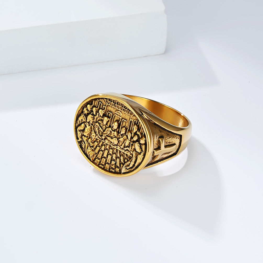 Last Supper Cross Vintage Stainless Steel Ring for Men