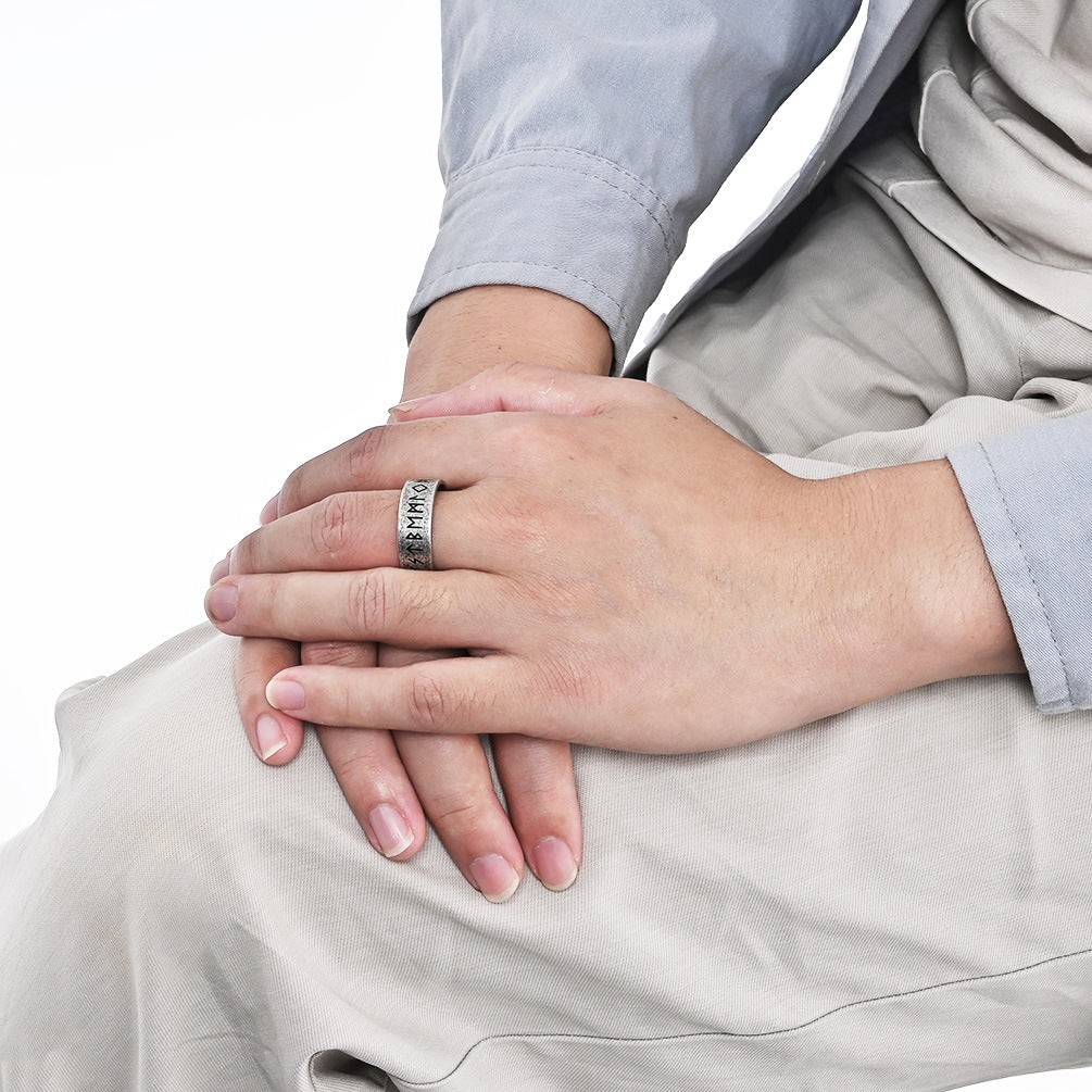 Cross-Border Viking Text Titanium Steel Ring for Men