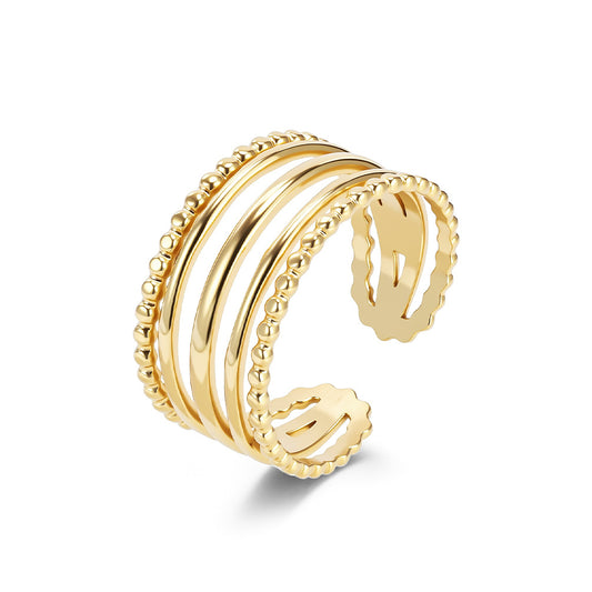 Planderful Titanium Steel 18K Gold Ring For Women Adjustable Glossy Jewelry Elegant Everyday Accessory