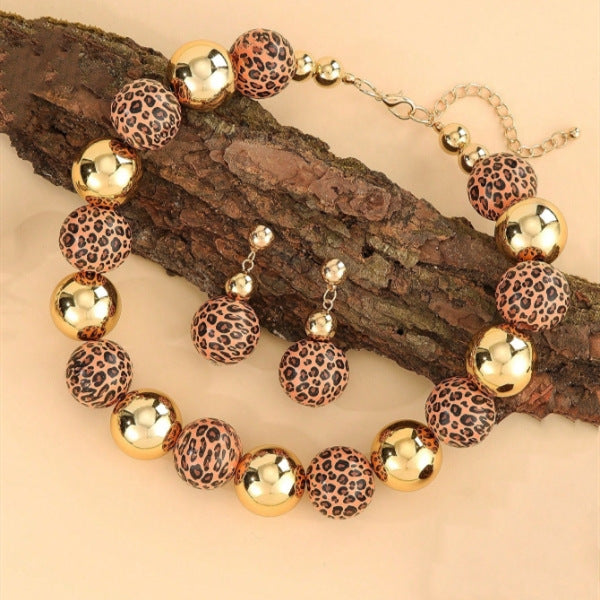 Planderful Savanna Rhythms Necklace and Earrings Set – Trendy Leopard Print Design
