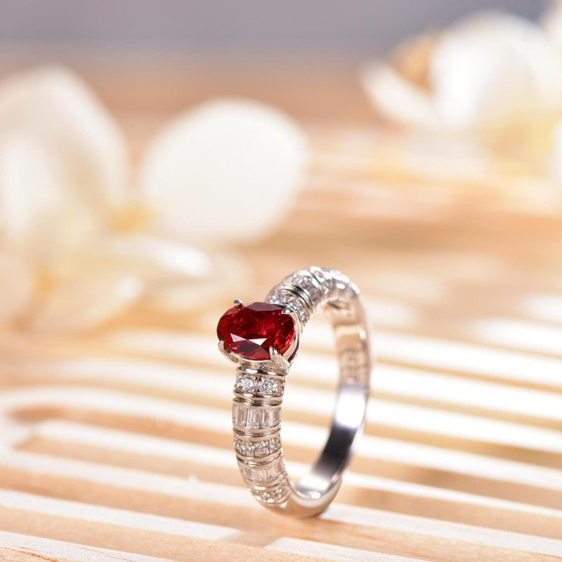 S925 Silver Plated 18k Platinum Lab Grown Ruby Ring Women
