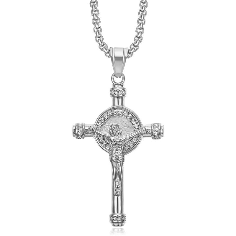 Planderful Everyday Genie Hip Hop Cross Pendant Necklace Titanium Steel Gold Plated Zircon Stunning Urban Style Fans