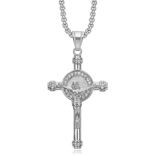Planderful Everyday Genie Hip Hop Cross Pendant Necklace Titanium Steel Gold Plated Zircon Stunning Urban Style Fans