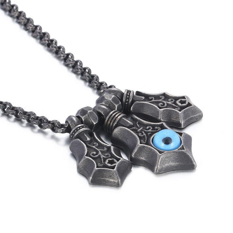 Punk Style Blue Eyes Stainless Steel Men's Pendant, Titanium Steel Retro Devil'S Eye Necklace