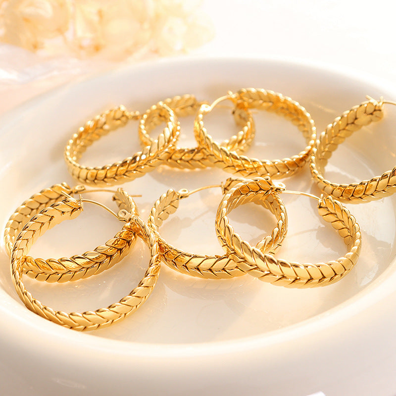 Elegant Retro Wheat Ear Earrings in Titanium Steel Gold-Plated Finish