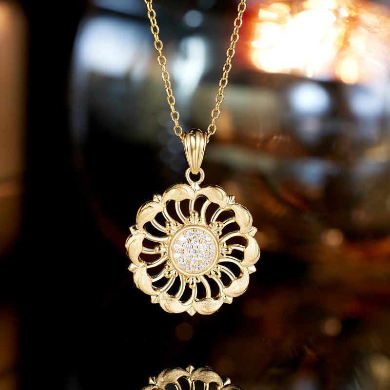 Planderful S925 Sterling Silver Necklace Hollow Zircon Embellishment Italian Retro Antique Style for Women